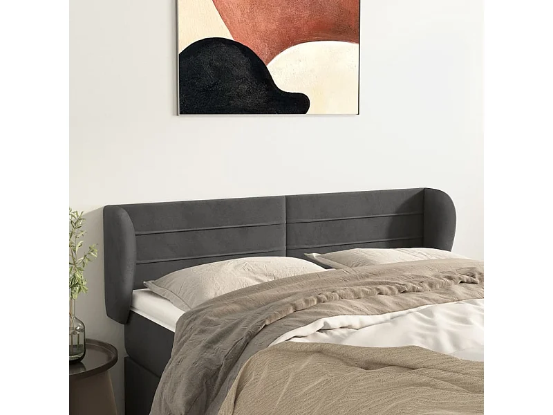 Mueble cabecero | Cabezal de cama | Cabecero de terciopelo gris oscuro 147x23x78/88 cm