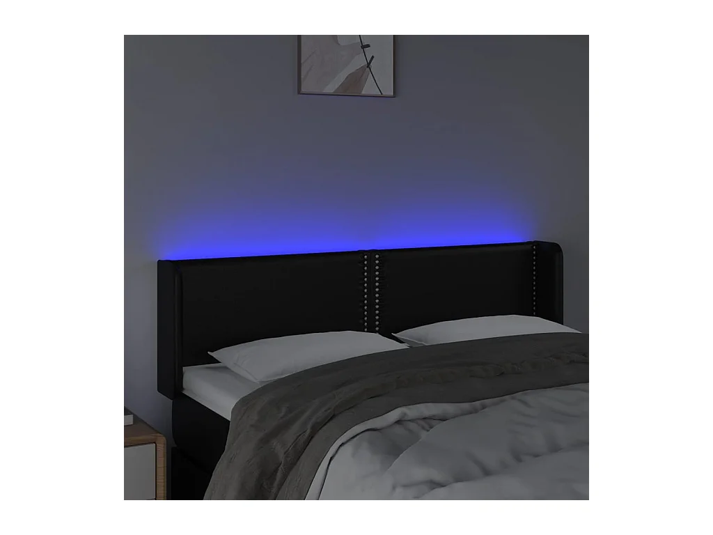 Cabecero | Cabezal de Cama | Mueble cabecero con LED cuero sintético negro 147x16x78/88 cm