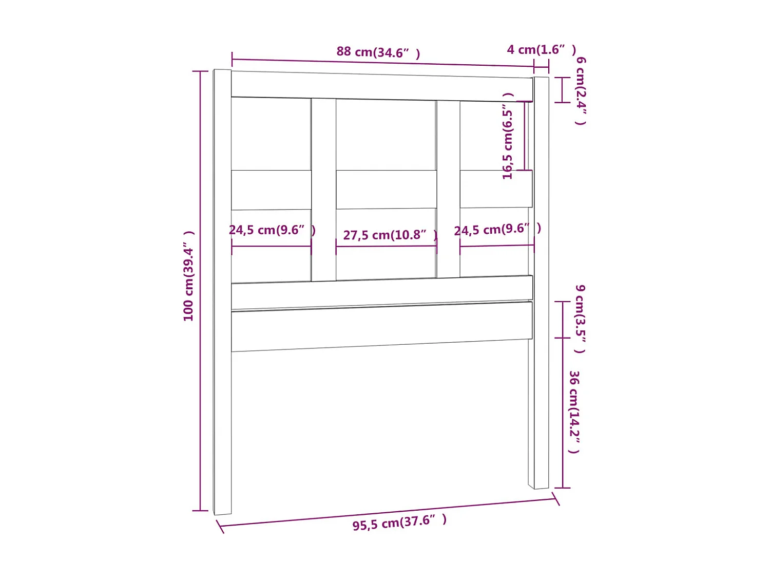 Hoofdbord | Hoofdeinde 95,5x4x100 cm massief grenenhout zwart