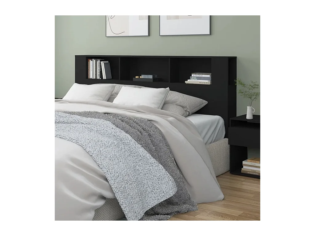 Tête de Lit avec rangement | Armoire de tête de lit Noir 200x18,5x104,5 cm