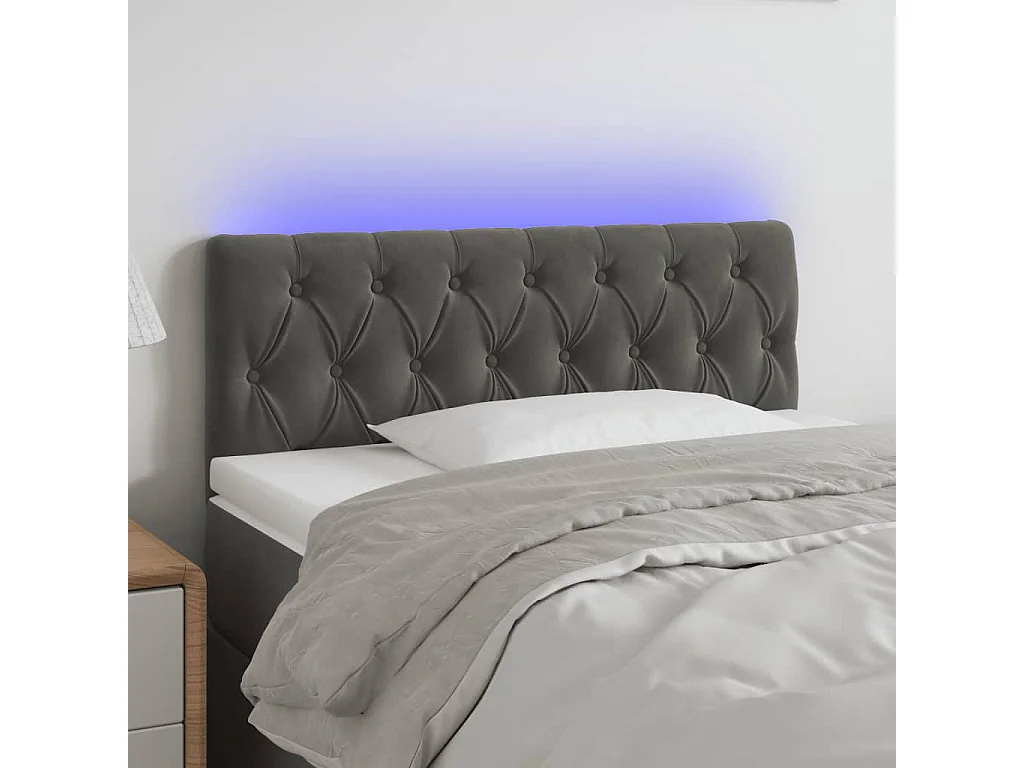 Tête de Lit | Panneau de tête pour lit Moderne à LED Gris foncé 90x7x78/88 cm Velours