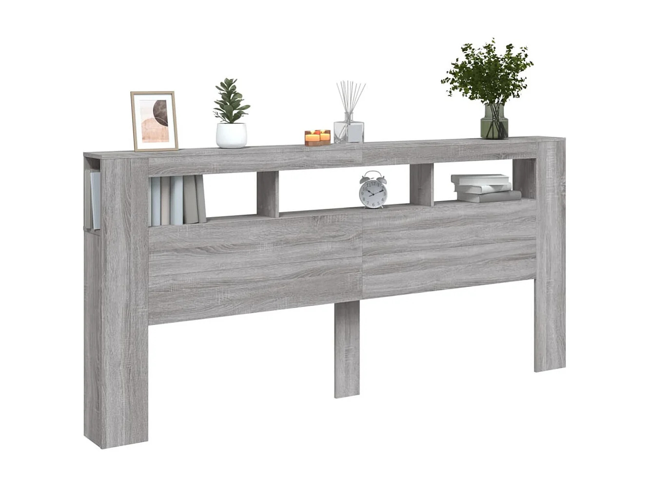 Mueble cabecero | Cabecero | Cabezal de cama LED madera ingeniería gris Sonoma 220x18,5x103,5 cm