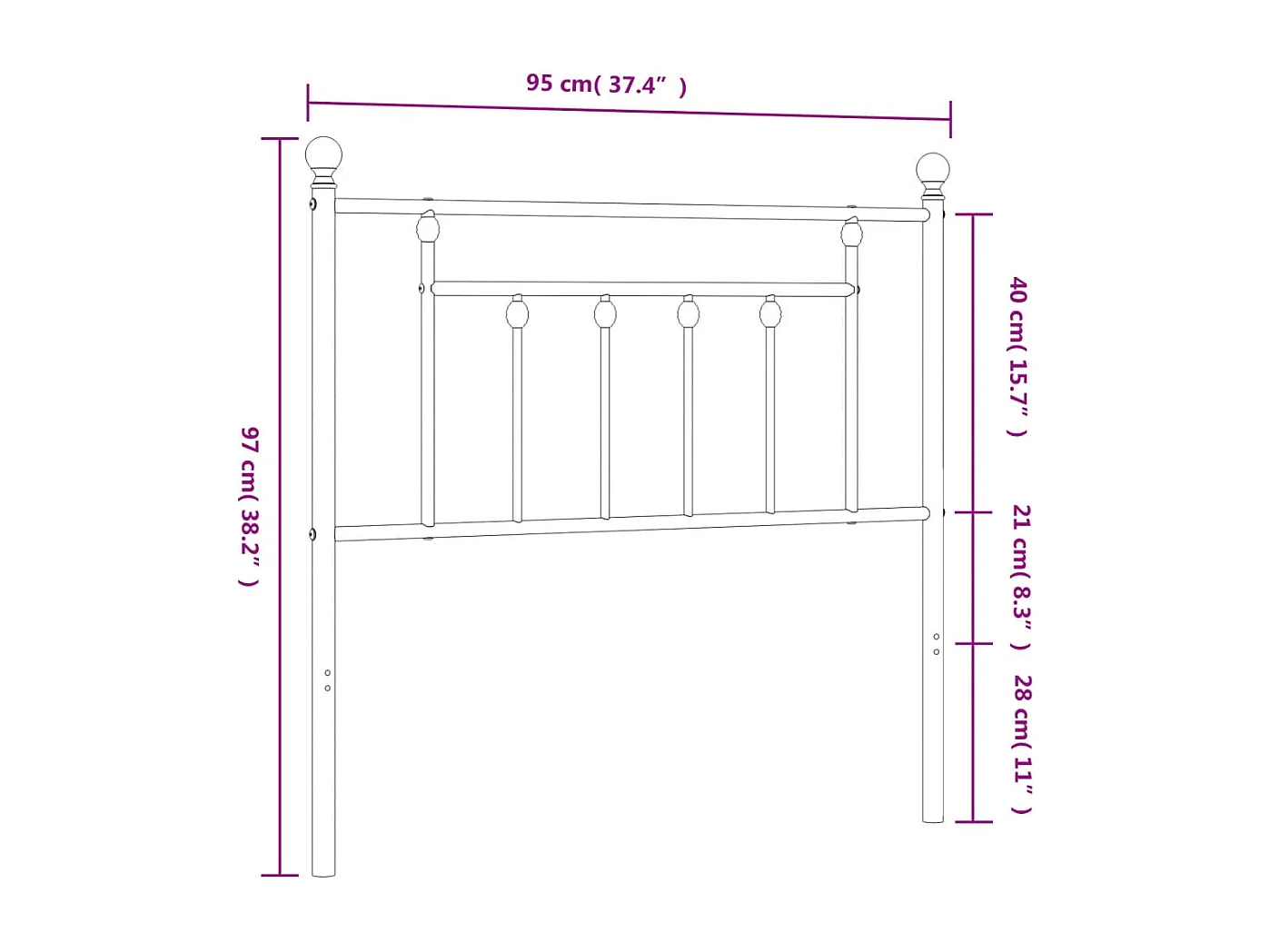 Mueble cabecero | Cabezal de cama | Cabecero de metal blanco 90 cm