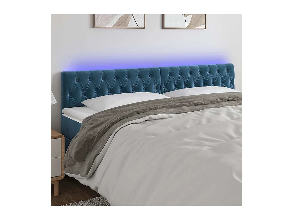 Tête de Lit | Panneau de tête pour lit Moderne à LED Bleu foncé 180x7x78/88 cm Velours