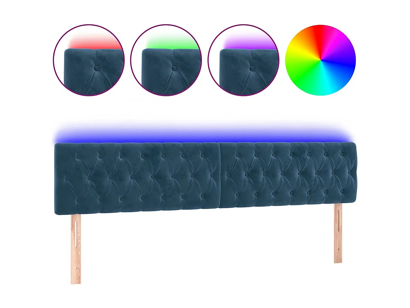 Tête de Lit | Panneau de tête pour lit Moderne à LED Bleu foncé 180x7x78/88 cm Velours
