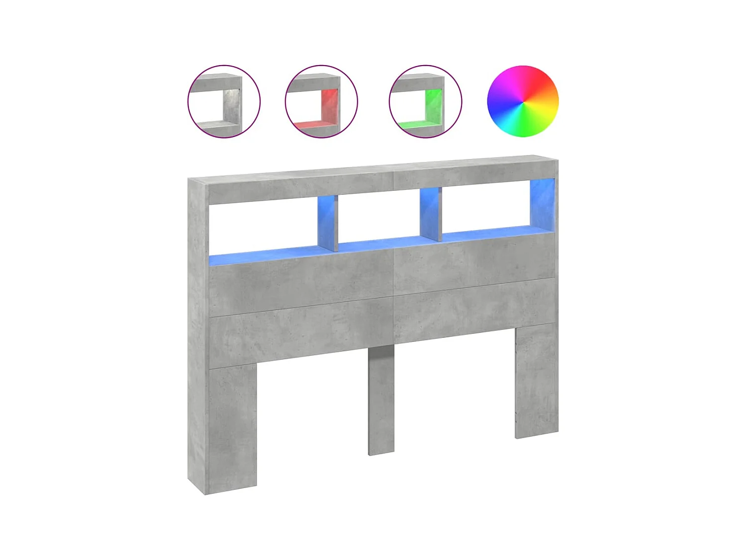 Cabecero de Cama | Cabezal de cama | Mueble de cabecero con luz LED gris hormigón 140x17x102 cm