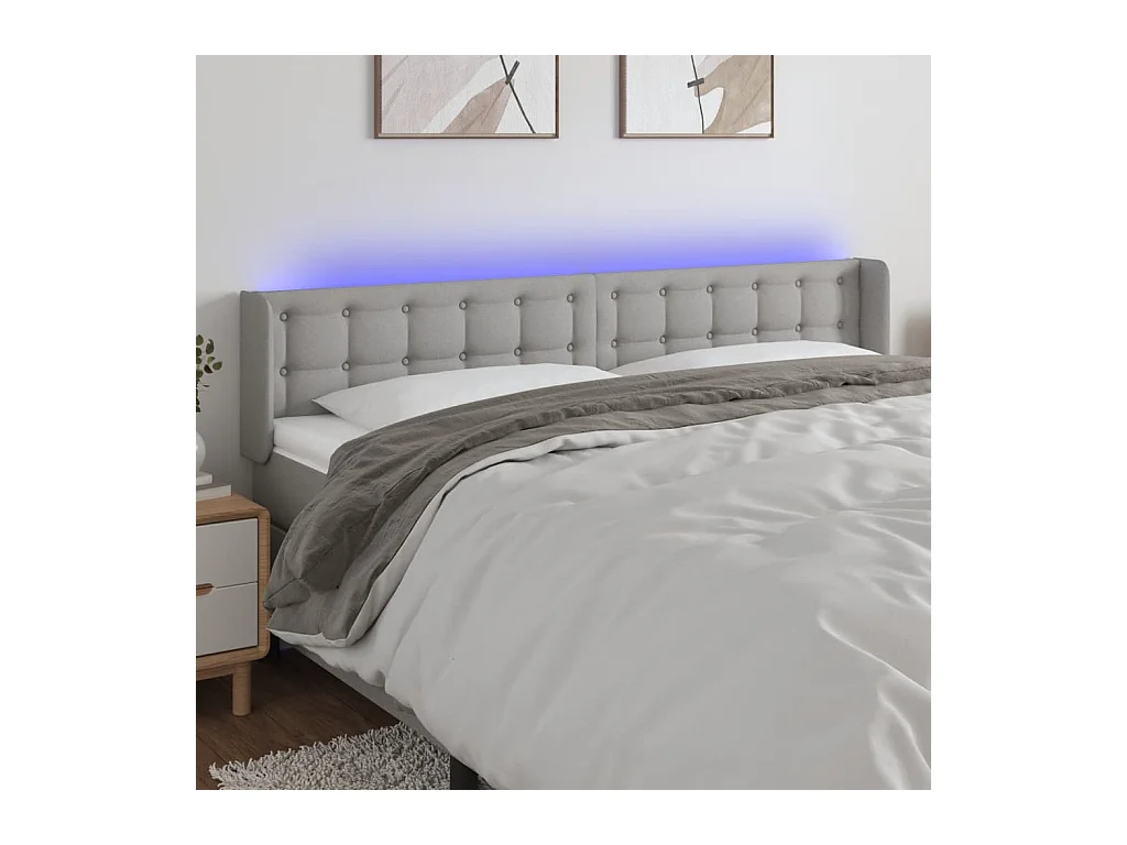 Mueble cabecero | Cabezal de cama | Cabecero con LED de tela gris claro 183x16x78/88 cm
