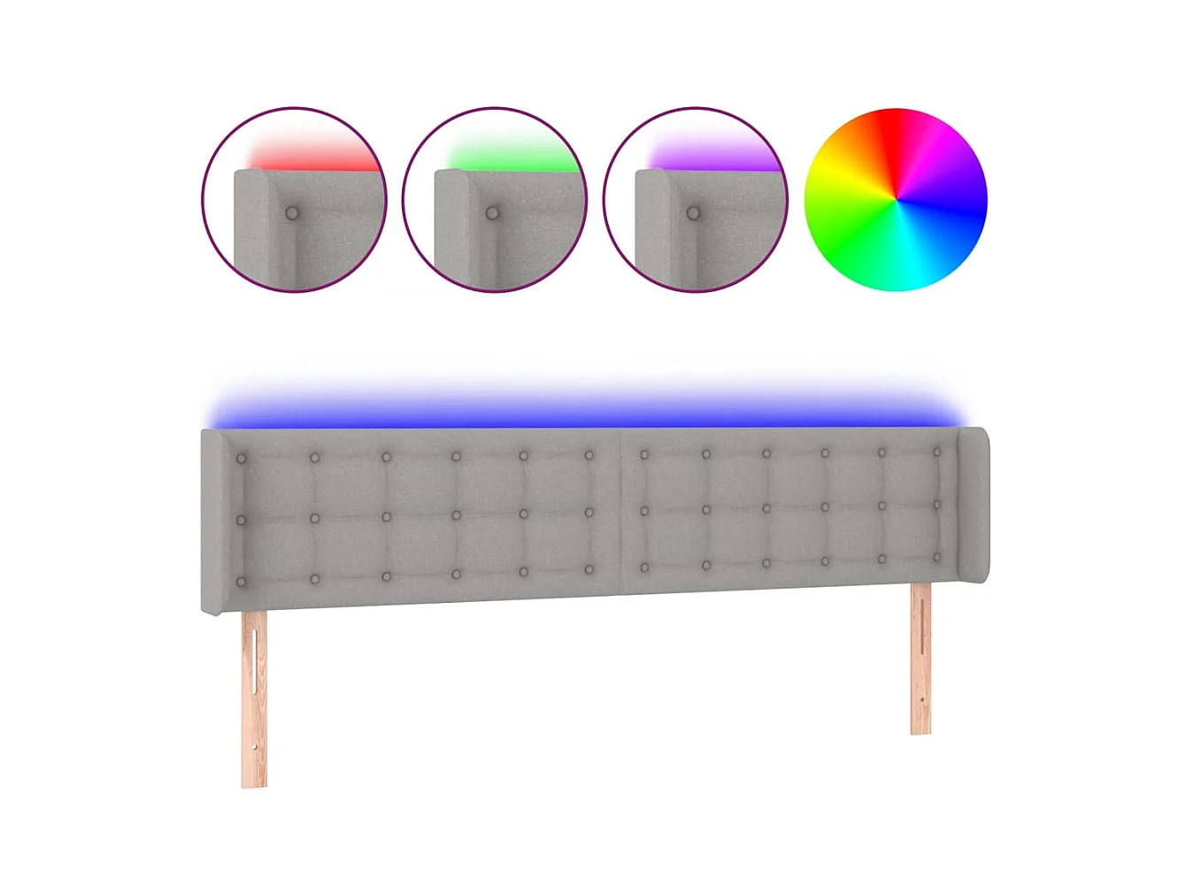 Mueble cabecero | Cabezal de cama | Cabecero con LED de tela gris claro 183x16x78/88 cm