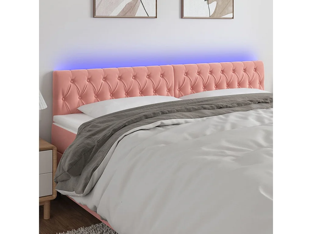 Hoofdbord | Hoofdeinde LED 200x7x78/88 cm fluweel roze