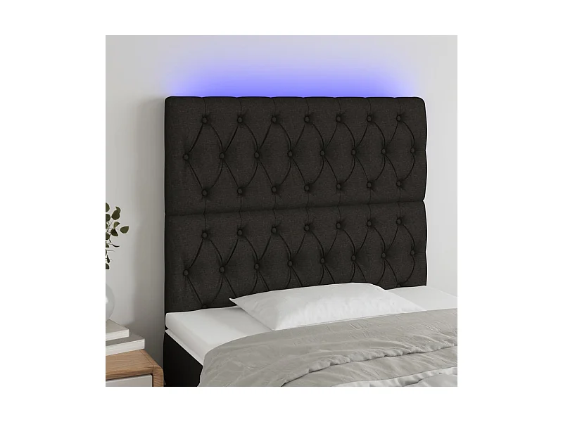 Cabecero | Cabezal de Cama | Mueble cabecero con luces LED tela negro 100x7x118/128 cm