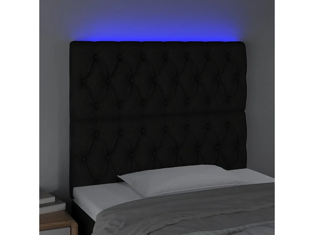 Tête de Lit | Panneau de tête pour lit Moderne à LED Noir 100x7x118/128 cm Tissu