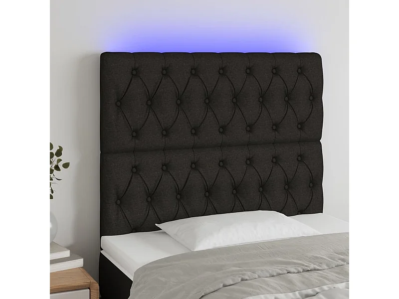 Cabecero | Cabezal de Cama | Mueble cabecero con luces LED tela negro 100x7x118/128 cm