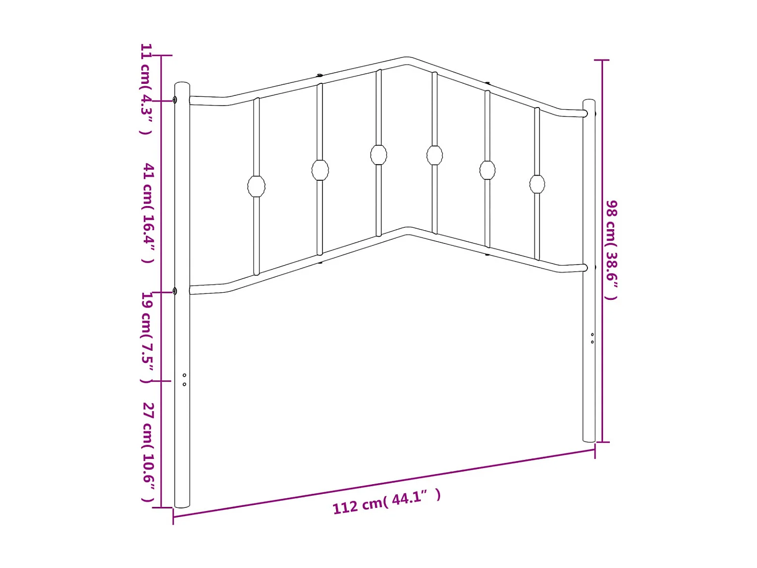 Mueble cabecero | Cabezal de cama | Cabecero de metal negro 107 cm