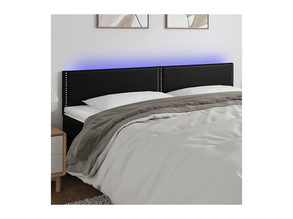 Cabecero | Cabezal de Cama | Mueble cabecero con LED cuero sintético negro 180x5x78/88 cm