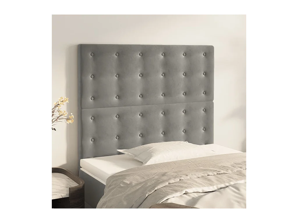 Cabeceros | Cabezal de cama | Mueble de cabecero 2 unidades de terciopelo gris claro 100x5x78/88 cm