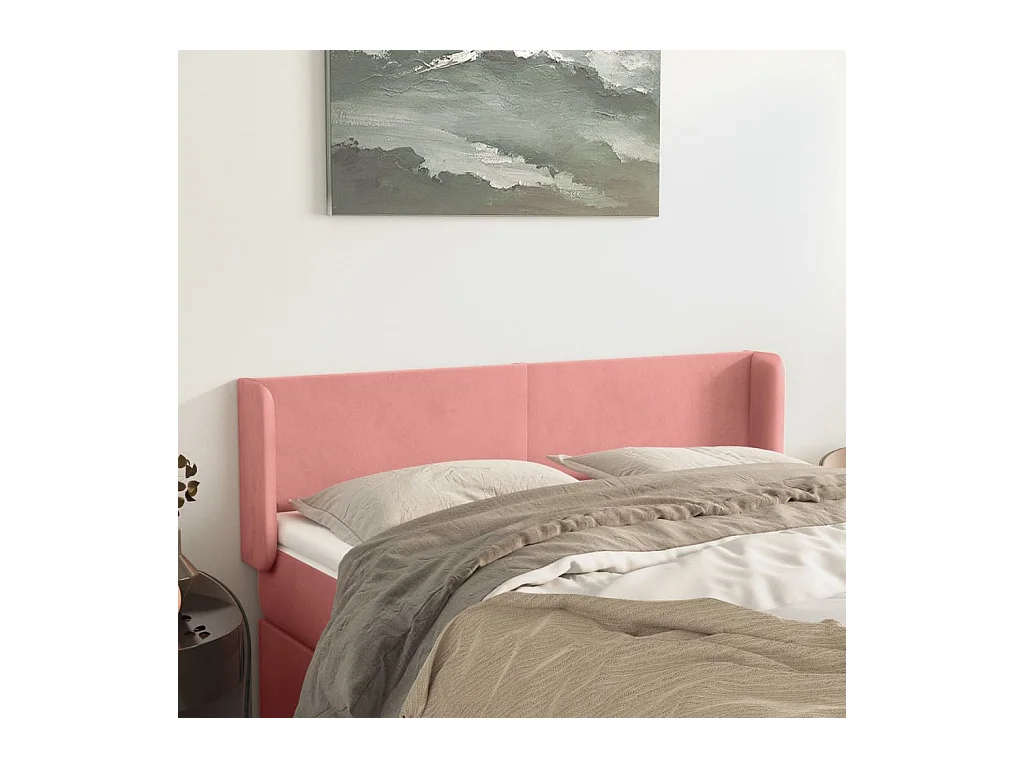 Tête de Lit | Panneau de tête pour lit Moderne avec oreilles Rose 147x16x78/88 cm Velours