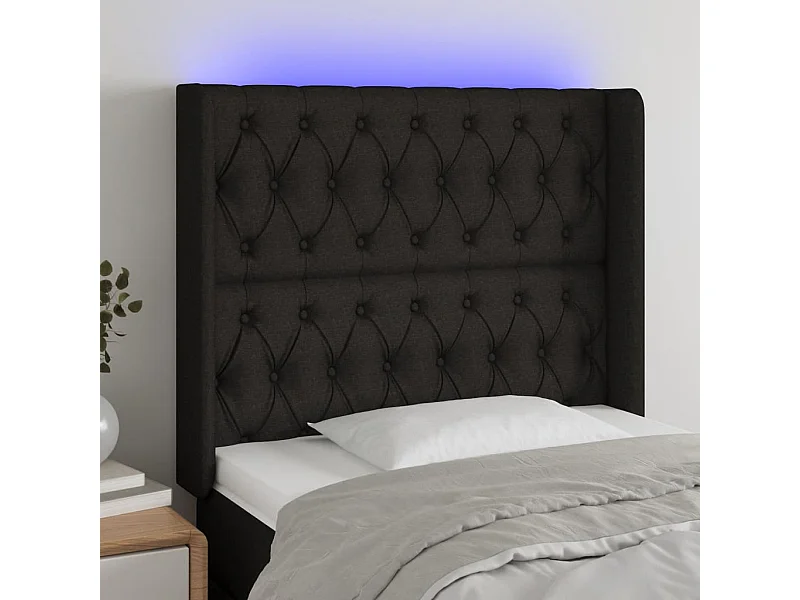 Tête de Lit | Panneau de tête pour lit Moderne à LED Noir 103x16x118/128 cm Tissu