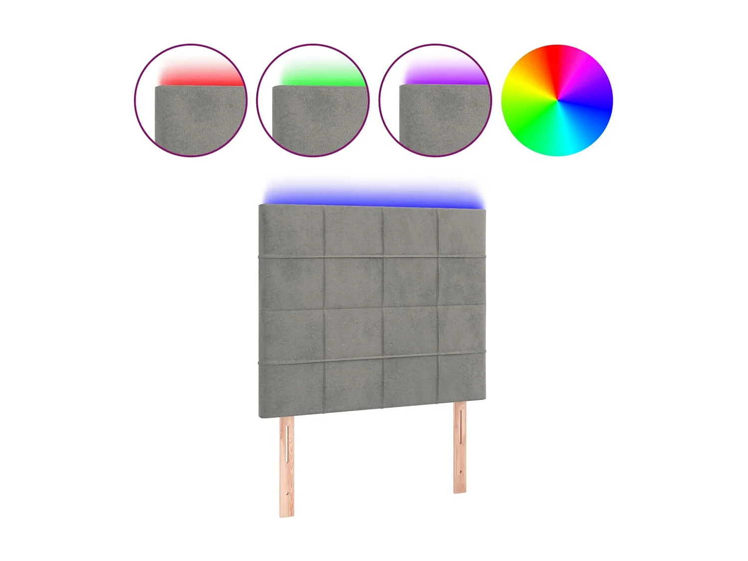 Hoofdbord | Hoofdeinde LED 100x5x118/128 cm fluweel lichtgrijs