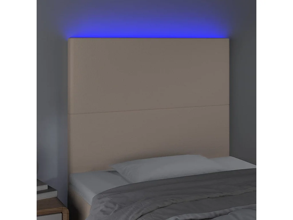 Cabecero | Cabezal de Cama | Mueble cabecero con luces LED cuero sintético capuchino 80x5x118/128cm
