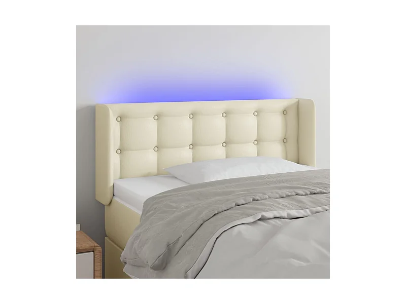 Cabecero | Cabezal de Cama | Mueble cabecero con LED cuero sintético crema 93x16x78/88 cm