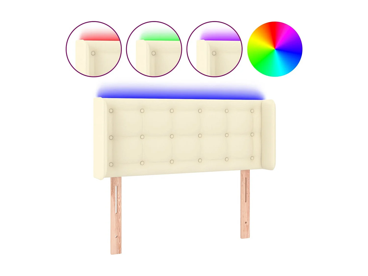 Cabecero | Cabezal de Cama | Mueble cabecero con LED cuero sintético crema 93x16x78/88 cm