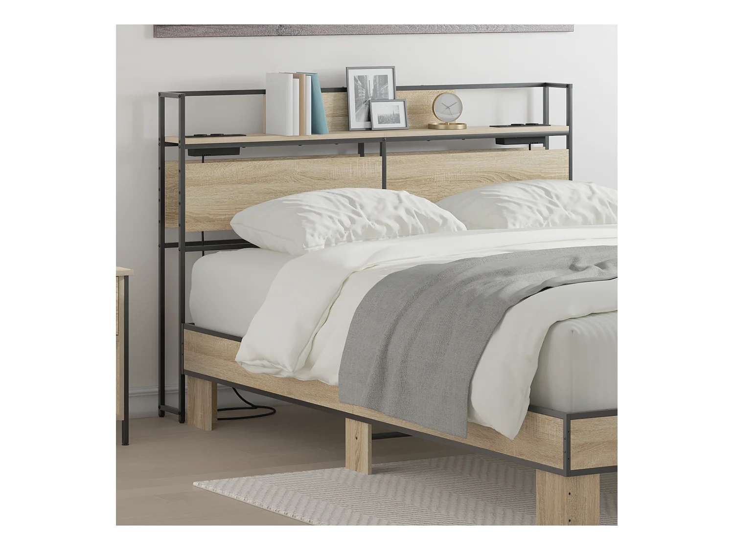 Mueble cabecero con almacenamiento | Cabecera de almacenamiento con estante Roble Sonoma 150 cm