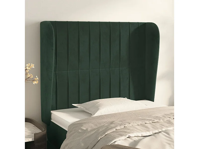 Tête de Lit | Panneau de tête pour lit Moderne avec oreilles Vert foncé 83x23x118/128 cm Velours