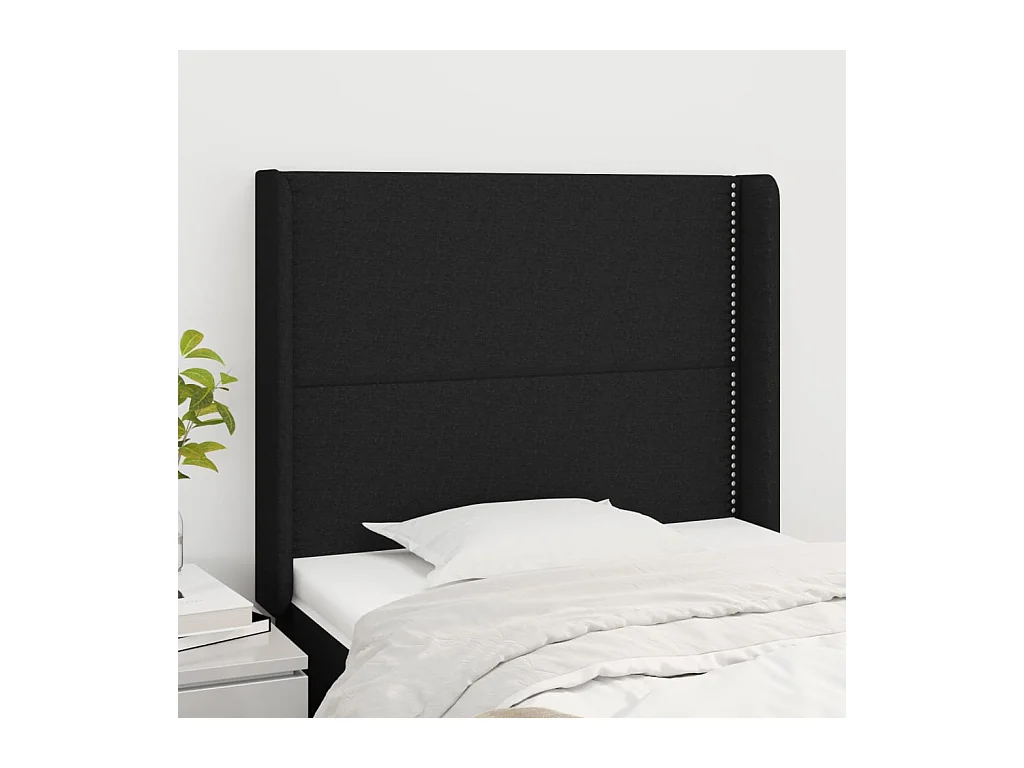 Cabecero | Cabezal de Cama | Mueble cabecero con orejas de tela negro 83x16x118/128 cm