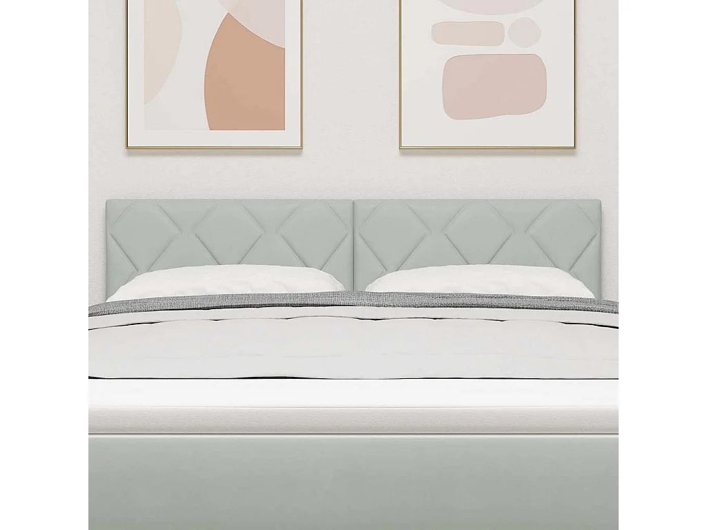 Mueble cabecero | Cabecero | Cabezal de cama LED Geométrico Manual Gris claro 144 cm Terciopelo