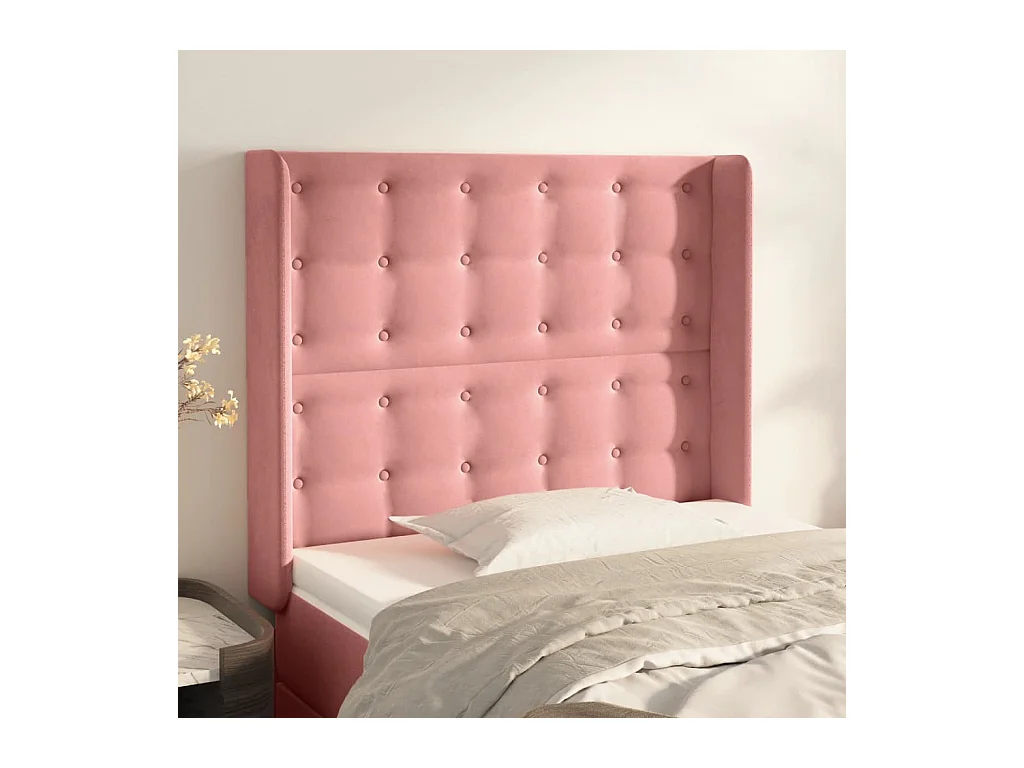 Tête de Lit | Panneau de tête pour lit Moderne avec oreilles Rose 103x16x118/128 cm Velours