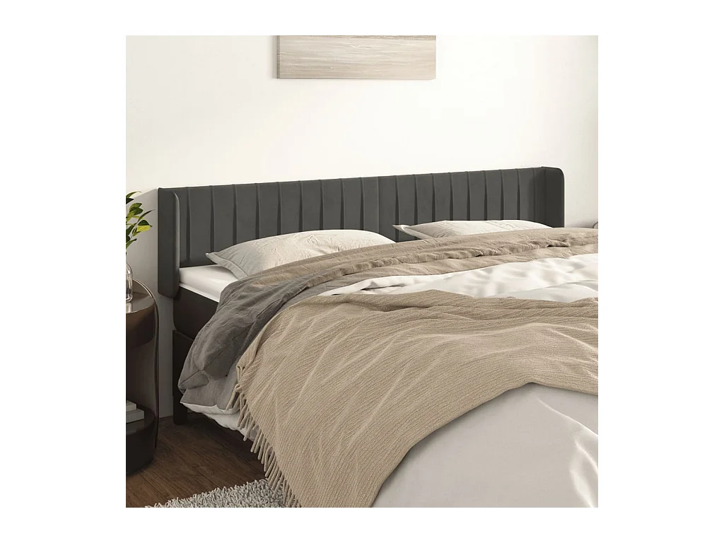 Mueble cabecero | Cabezal de cama | Cabecero de terciopelo gris oscuro 183x16x78/88 cm