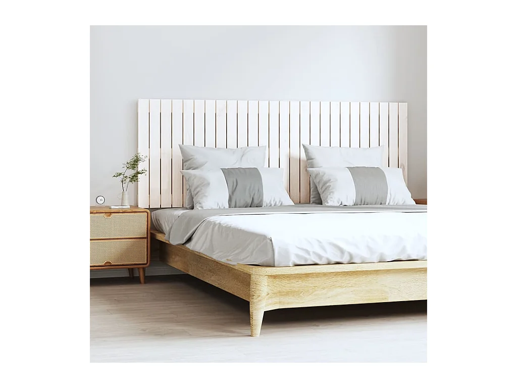 Cabecero de Cama | Cabezal de cama | Mueble de cabecero de pared madera maciza pino blanco 166x3x60 cm