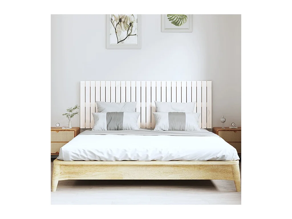 Cabecero de Cama | Cabezal de cama | Mueble de cabecero de pared madera maciza pino blanco 166x3x60 cm