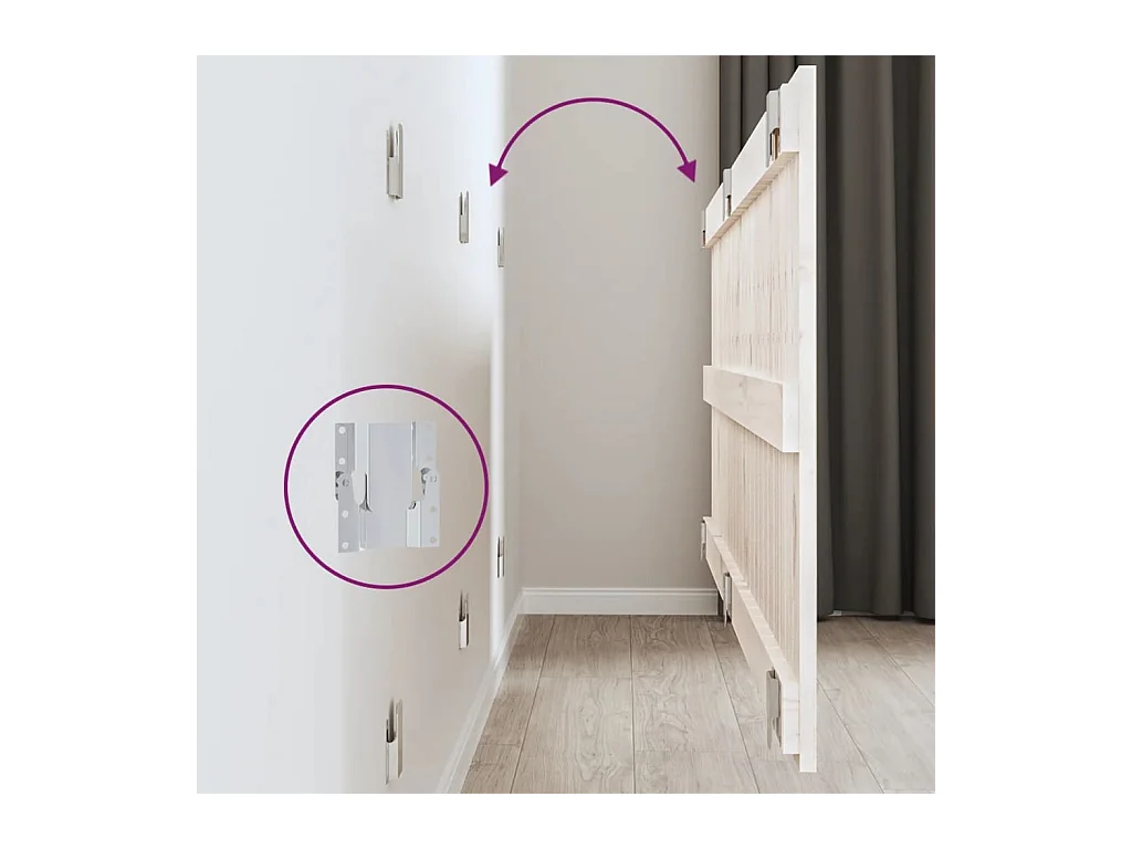 Cabecero de Cama | Cabezal de cama | Mueble de cabecero de pared madera maciza pino blanco 166x3x60 cm