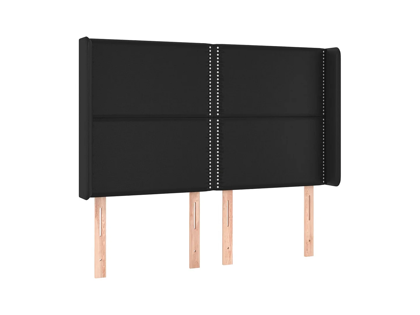 Cabecero | Cabezal de Cama | Mueble cabecero con orejas de cuero sintético negro 147x16x118/128 cm