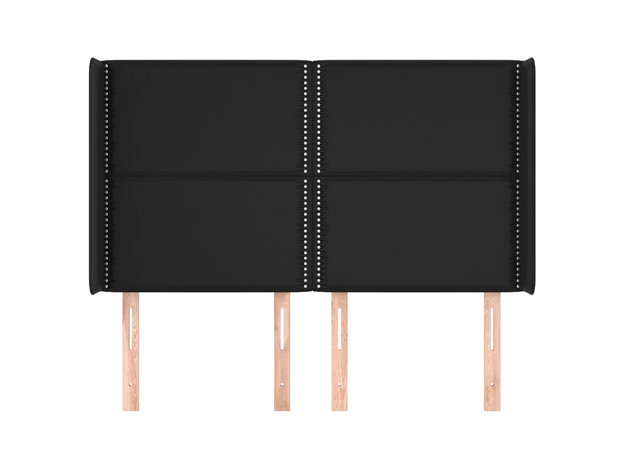 Cabecero | Cabezal de Cama | Mueble cabecero con orejas de cuero sintético negro 147x16x118/128 cm