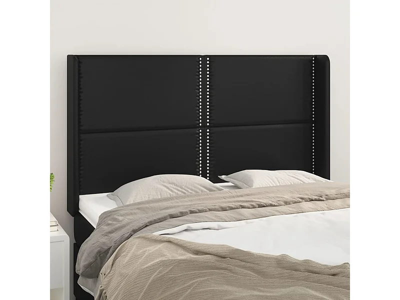 Tête de Lit | Panneau de tête pour lit Moderne avec oreilles Noir 147x16x118/128 cm Similicuir
