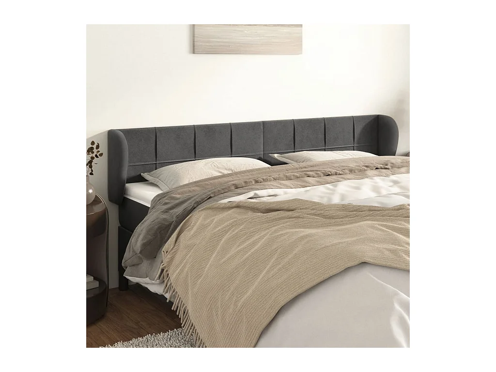 Mueble cabecero | Cabezal de cama | Cabecero de terciopelo gris oscuro 183x23x78/88 cm