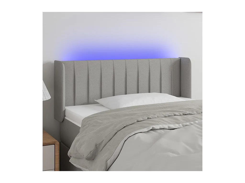 Mueble cabecero | Cabezal de cama | Cabecero con LED de tela gris claro 103x16x78/88 cm