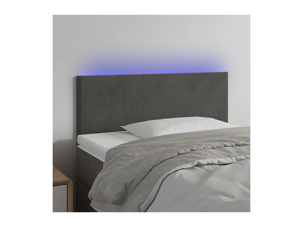 Tête de Lit | Panneau de tête pour lit Moderne à LED Gris foncé 100x5x78/88 cm Velours
