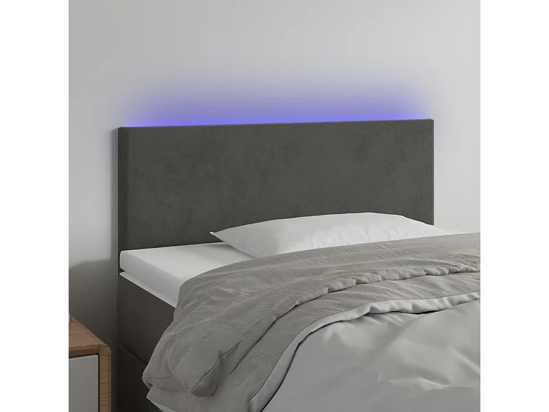 Tête de Lit | Panneau de tête pour lit Moderne à LED Gris foncé 100x5x78/88 cm Velours