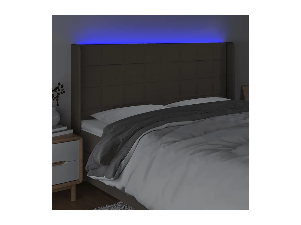 Mueble cabecero | Cabezal de cama | Cabecero con LED de tela gris taupe 163x16x118/128 cm