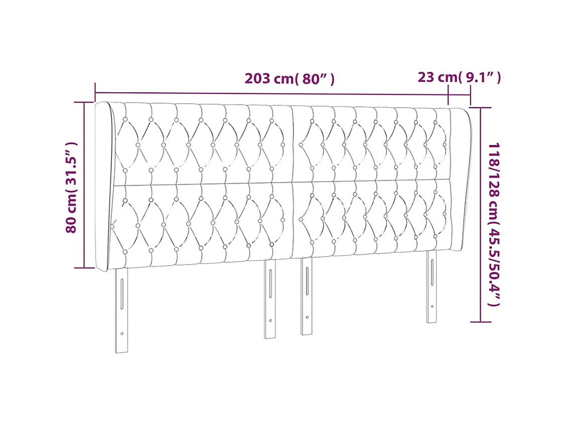 Tête de Lit | Panneau de tête pour lit Moderne avec oreilles Crème 203x23x118/128 cm Tissu