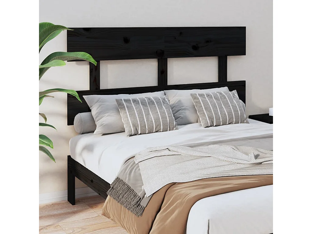 Tête de Lit | Panneau de tête pour lit Moderne Noir 124x3x81 cm Bois massif de pin