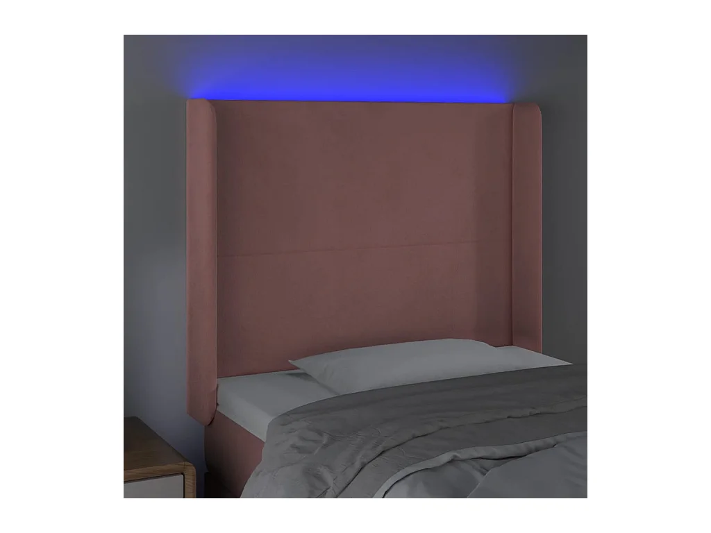 Cabecero | Cabezal de Cama | Mueble cabecero con LED de terciopelo rosa 93x16x118/128 cm