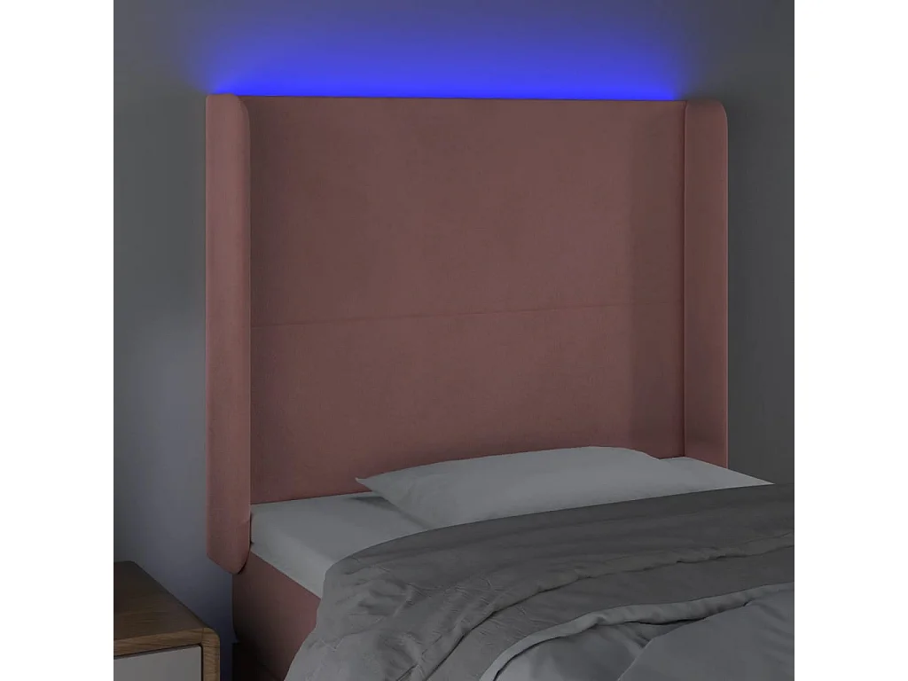 Tête de Lit | Panneau de tête pour lit Moderne à LED Rose 93x16x118/128 cm Velours