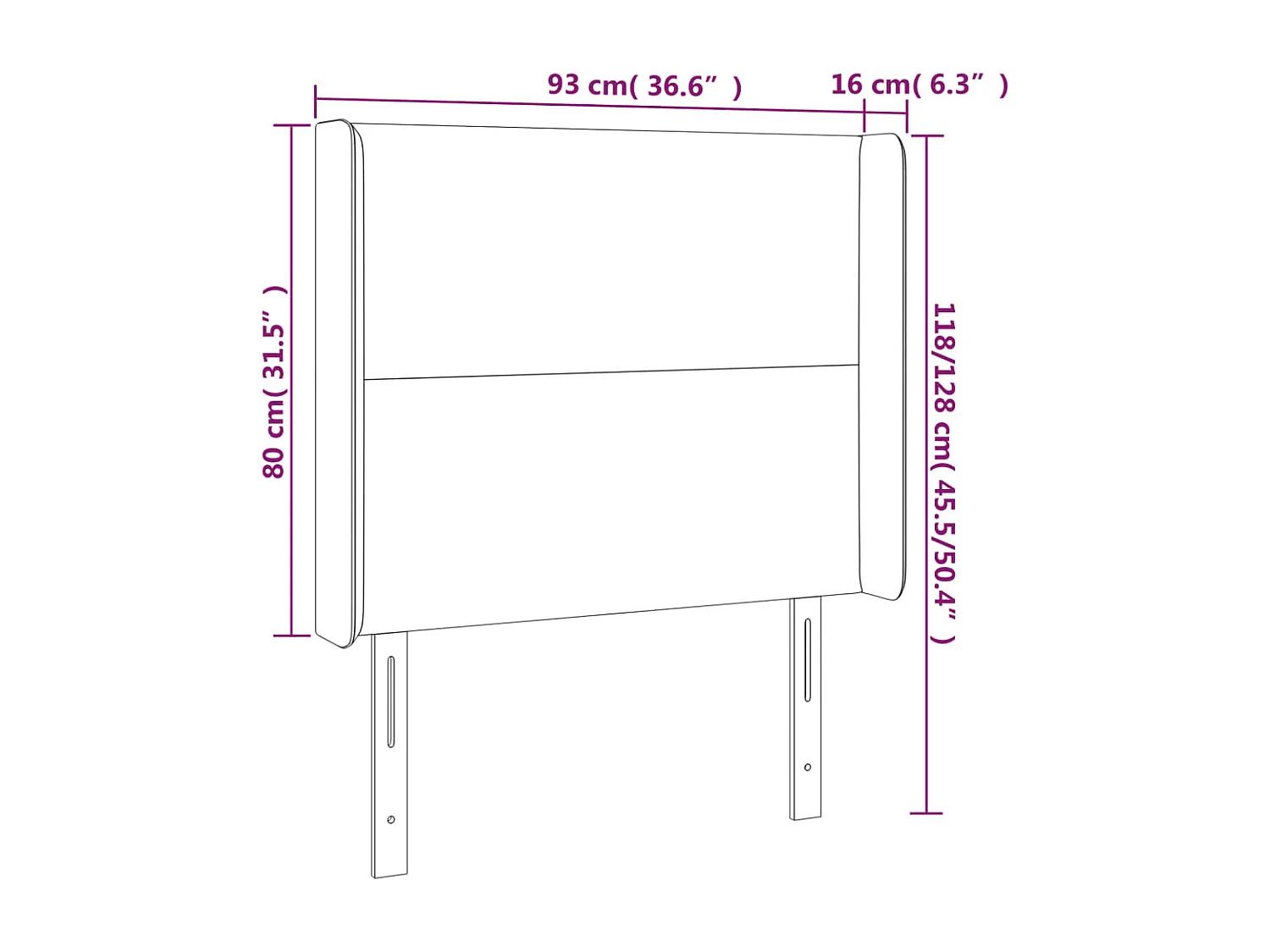 Hoofdbord | Hoofdeinde LED 93x16x118/128 cm fluweel roze