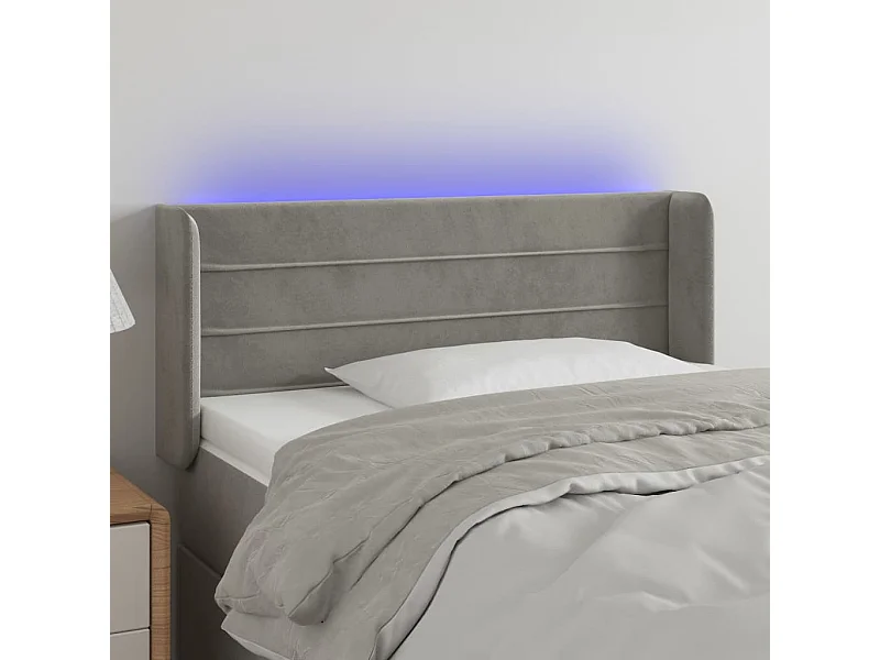 Cabecero | Cabezal de Cama | Mueble cabecero con LED de terciopelo gris claro 83x16x78/88 cm