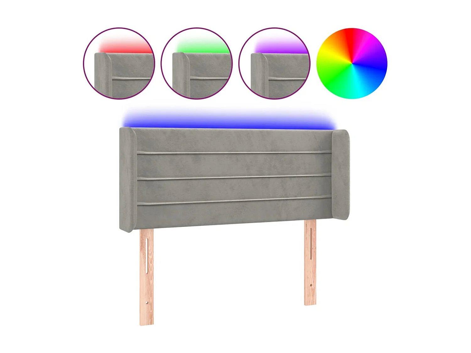 Cabecero | Cabezal de Cama | Mueble cabecero con LED de terciopelo gris claro 83x16x78/88 cm