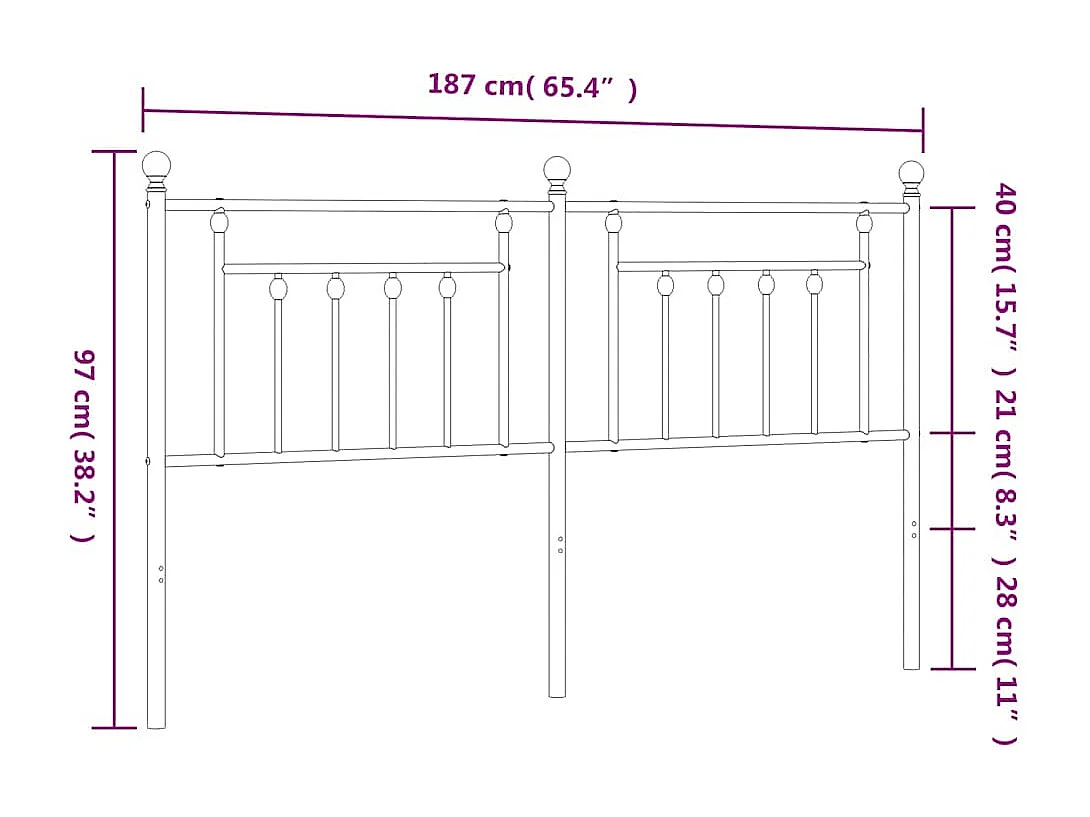 Mueble cabecero | Cabezal de cama | Cabecero de metal negro 180 cm